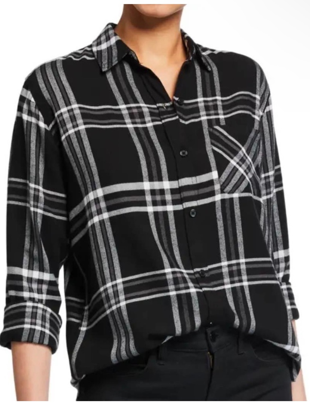 Rails Hunter Plaid Button Up Shirt Black White Grey M Granola Girl Cabin Core